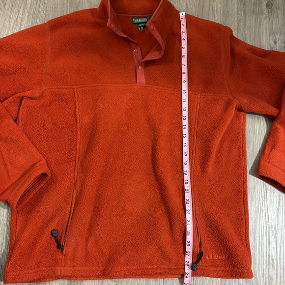 LL Bean Men’s Fleece Quarter Button Up Pullover Orange Sz LT Outdoor Zip Pockets - Picture 7 of 12